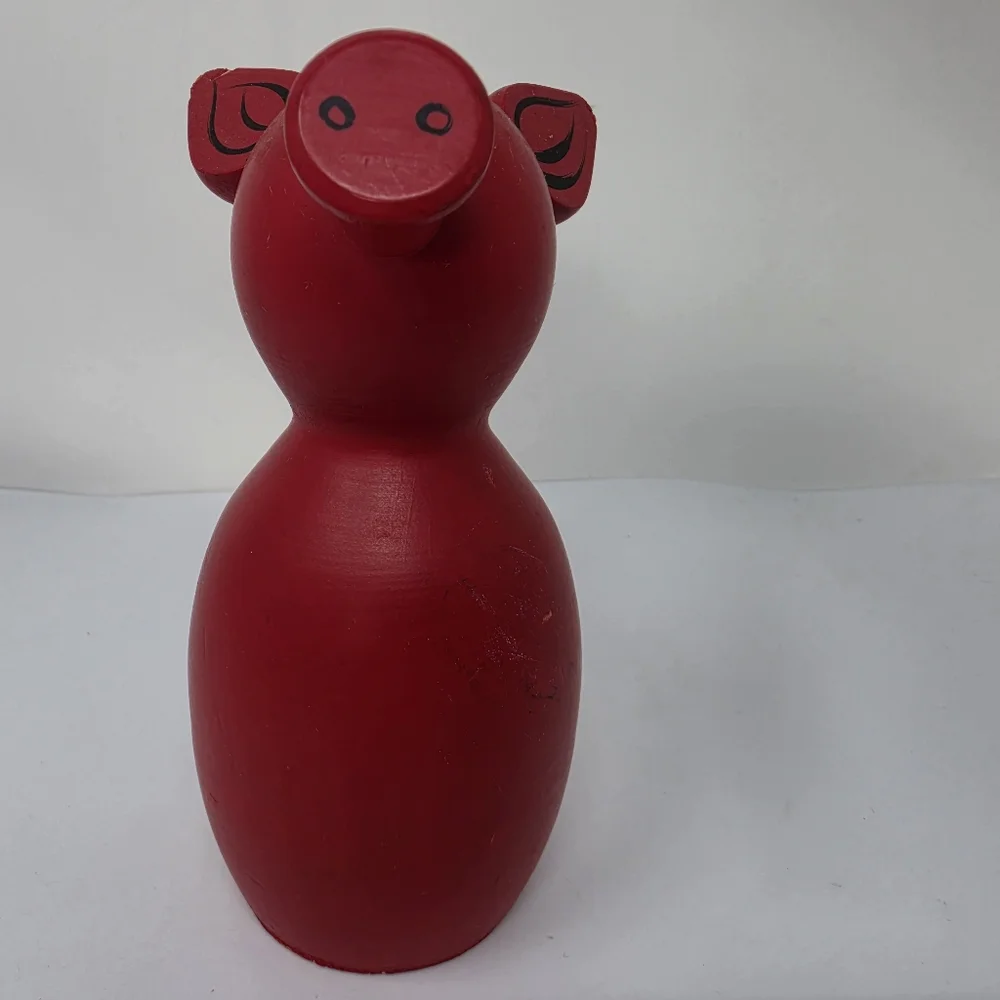 Pig Red Candle Wooden  Holder